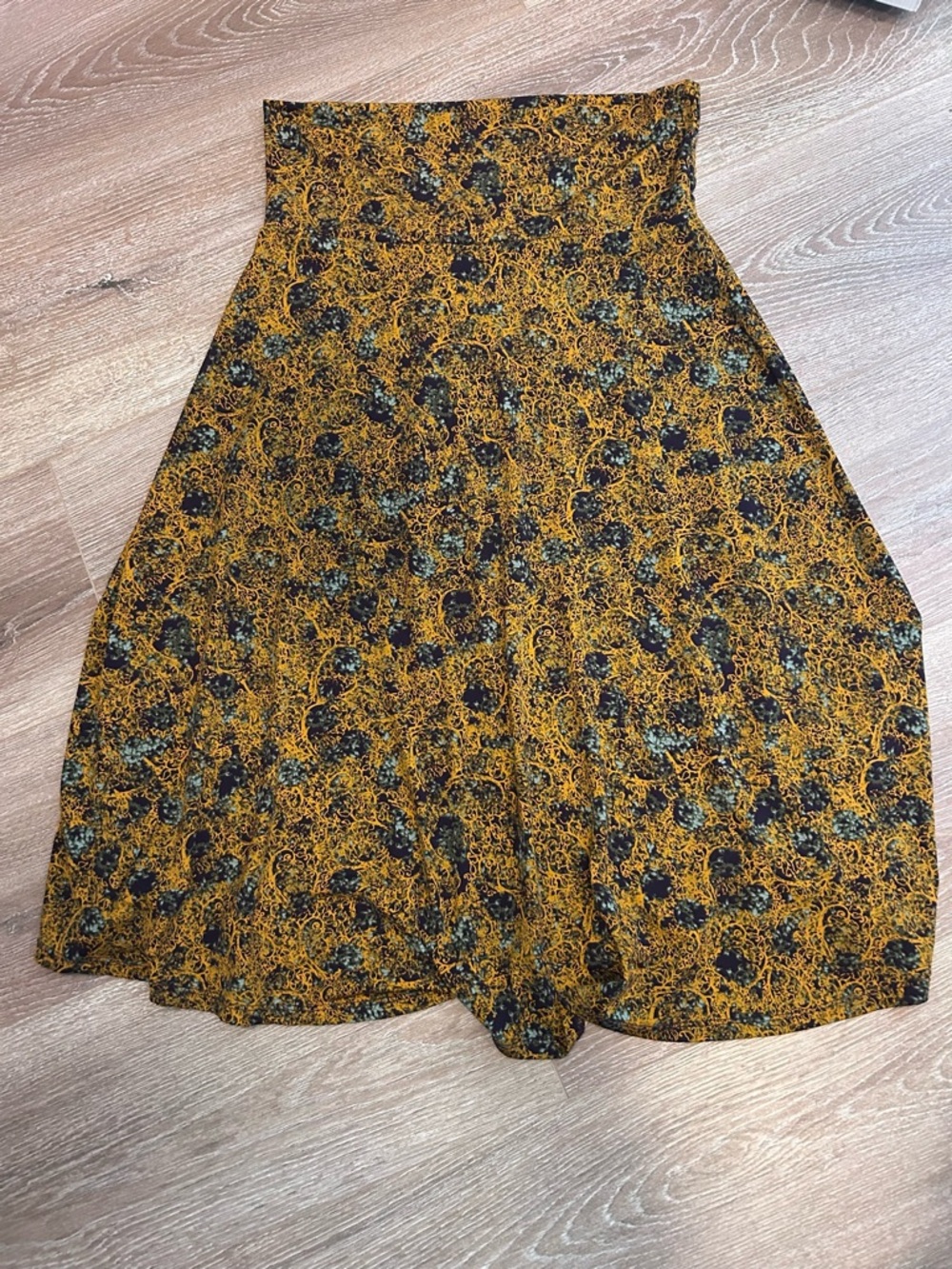 LuLaRoe Mustard Gold and Navy Floral Pattern Dress